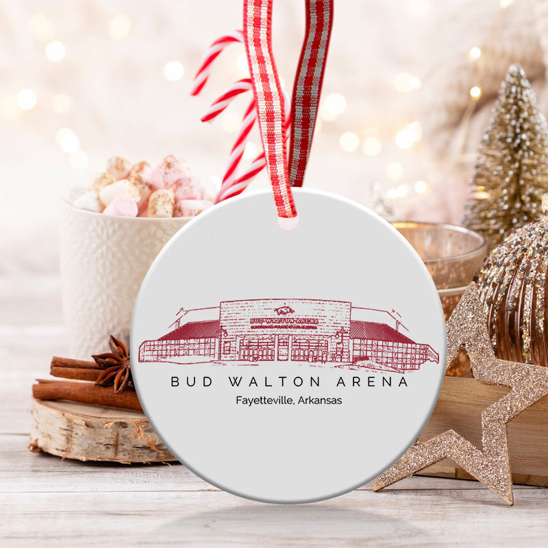 Bud Walton Arena College Football Ceramic Christmas Ornament