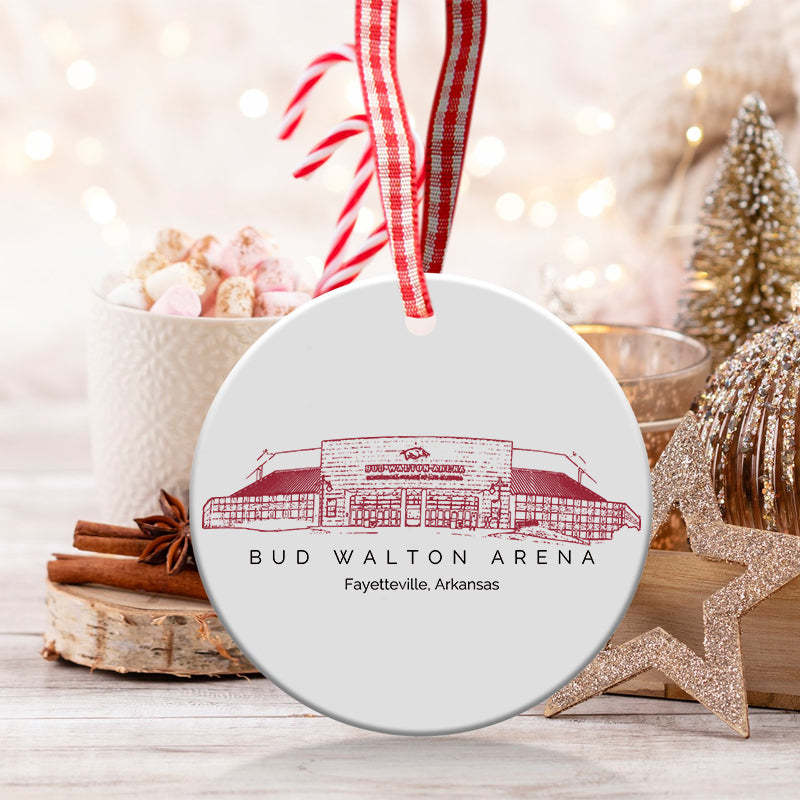 Bud Walton Arena College Football Ceramic Christmas Ornament