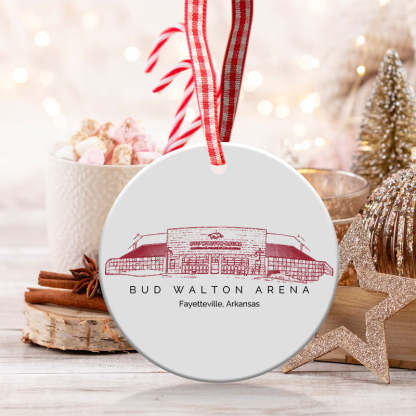 Bud Walton Arena College Football Ceramic Christmas Ornament