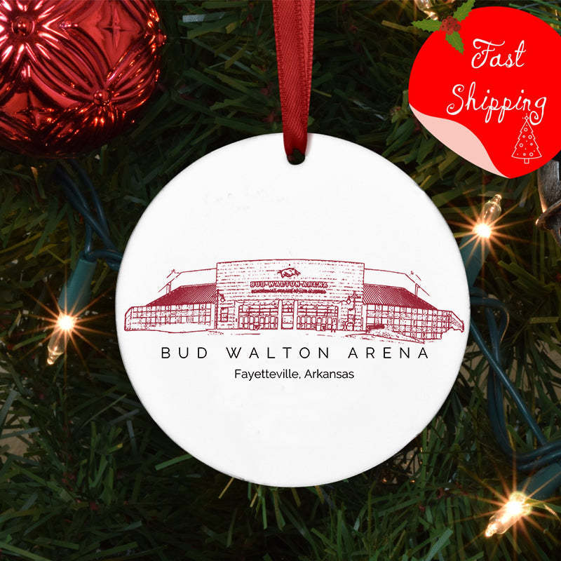 Bud Walton Arena College Football Ceramic Christmas Ornament