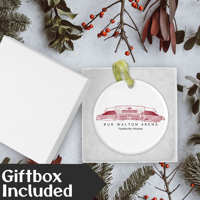 Bud Walton Arena College Football Ceramic Christmas Ornament