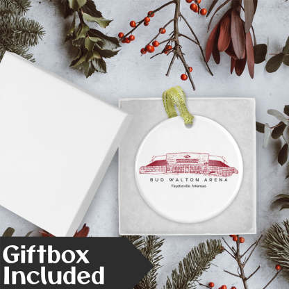 Bud Walton Arena College Football Ceramic Christmas Ornament