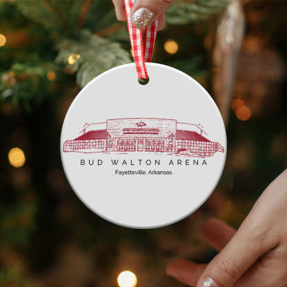 Bud Walton Arena College Football Ceramic Christmas Ornament