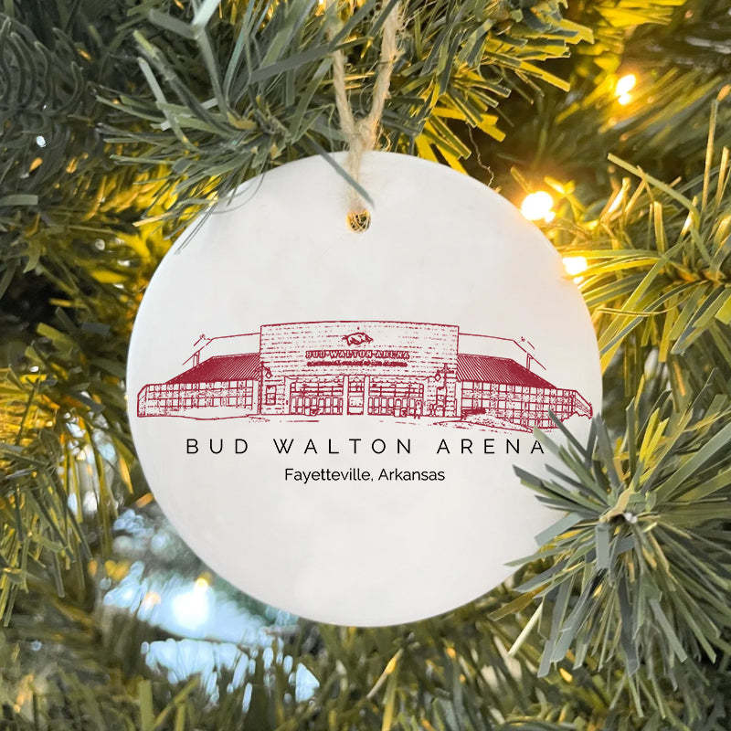 Bud Walton Arena College Football Ceramic Christmas Ornament