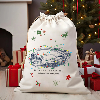 Personalized Beaver Stadium Drawstring Christmas Gift Bag, Christmas Present