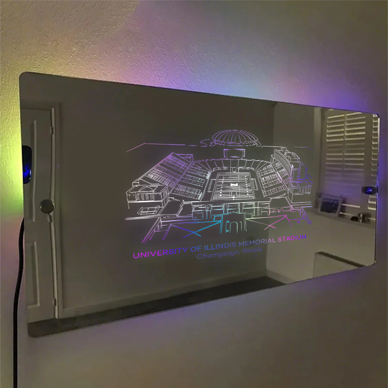 University of Illinois Memorial Stadium Mirror Light - Gifts for Sports Lovers