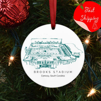 Brooks Stadium College Football Ceramic Christmas Ornament