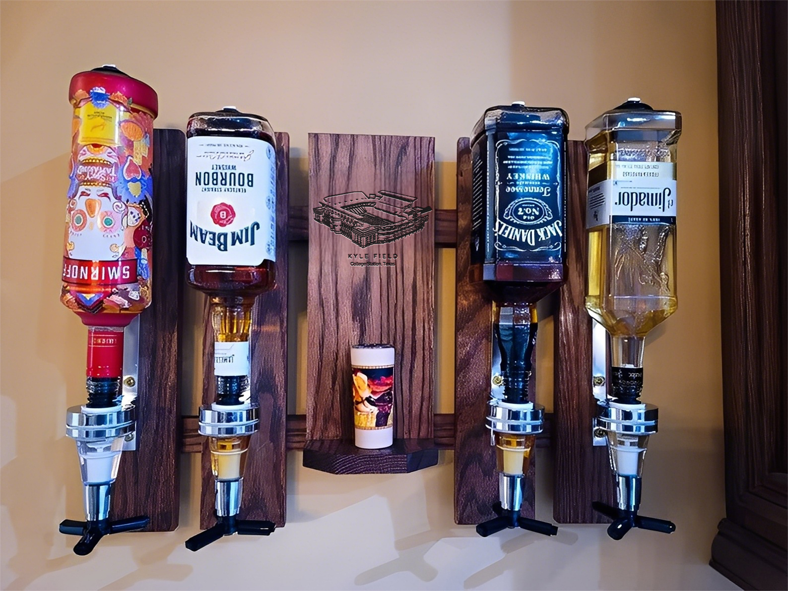 Wall Mounted Liquor Dispenser - Personalized Kyle Field Stadium Whiskey, Tequila And Bourbon Dispenser For Bar Decor