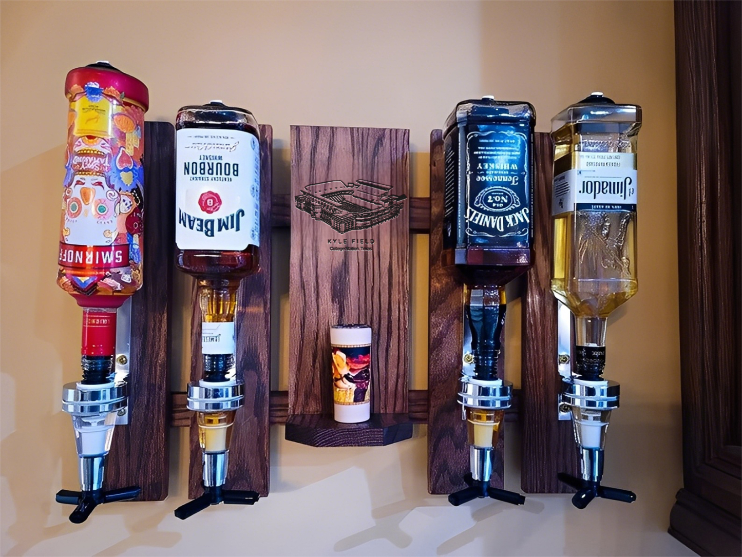 Wall Mounted Liquor Dispenser - Personalized Kyle Field Stadium Whiskey, Tequila And Bourbon Dispenser For Bar Decor
