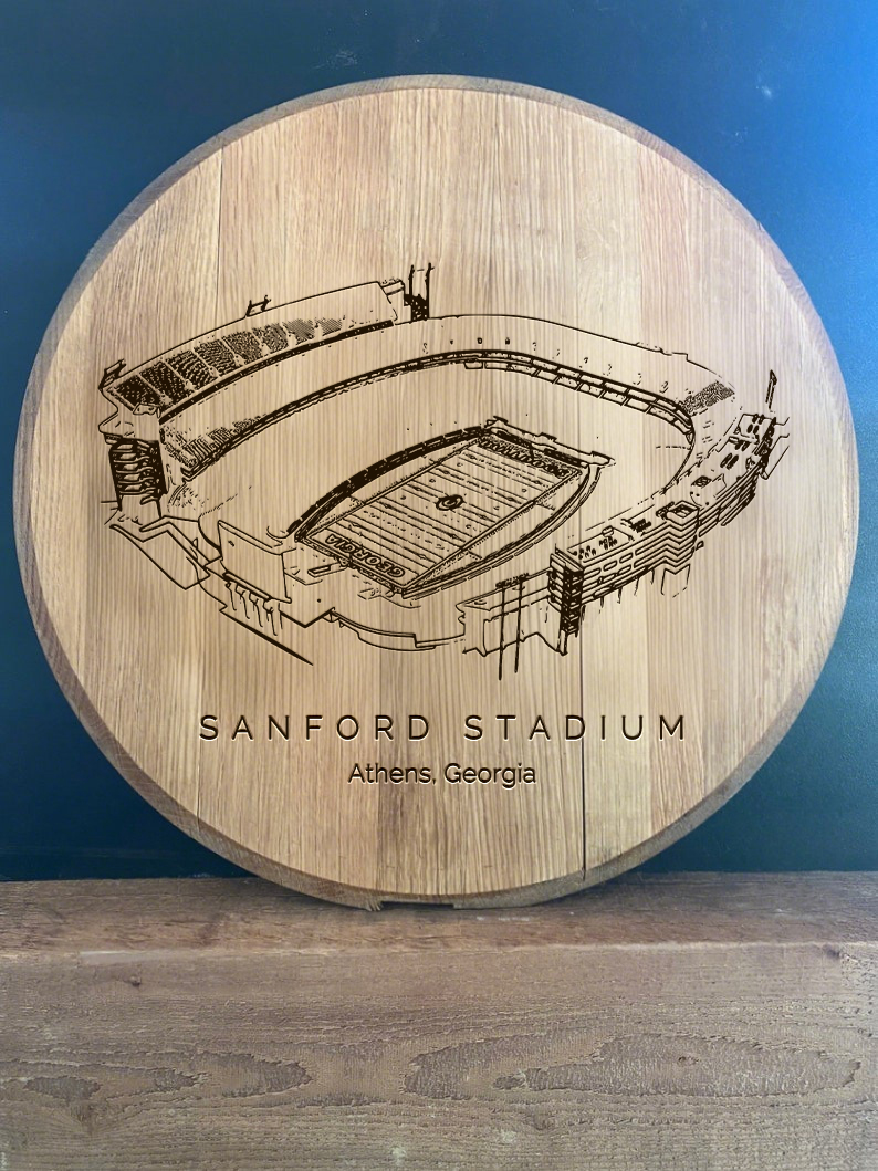 Sanford Stadium Laser-Engraved Barrel Heads