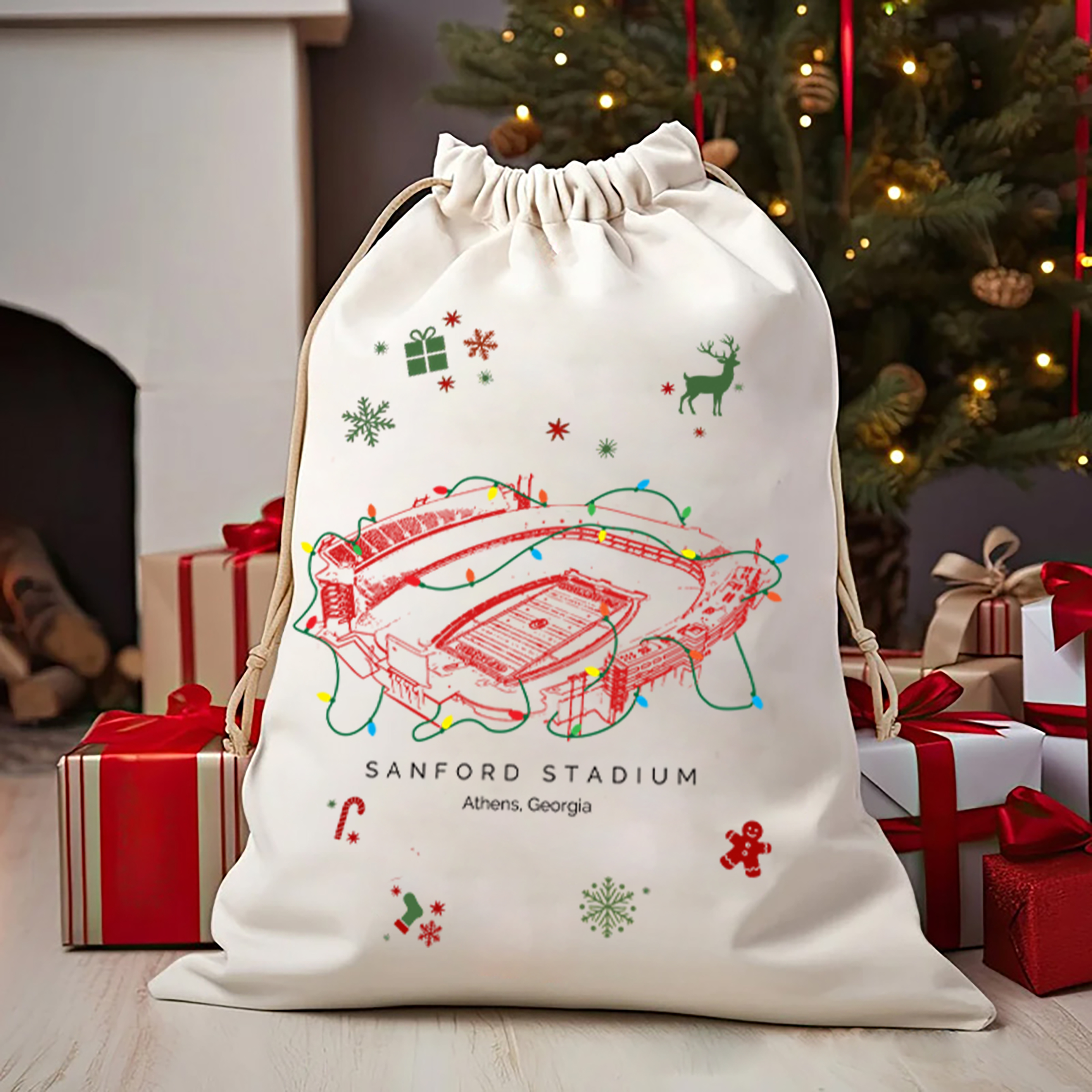 Personalized Sanford Stadium Drawstring Christmas Gift Bag, Christmas Present