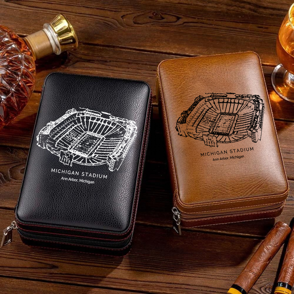 Personalized Michigan Stadium Portable Cigar Humidor Case, The Perfect Christmas Gift For Men's Cigar Lovers.