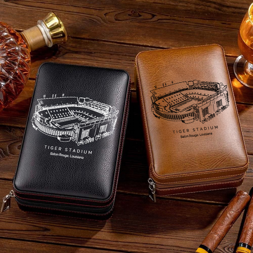 Personalized Tiger Stadium Portable Cigar Humidor Case, The Perfect Christmas Gift For Men's Cigar Lovers.