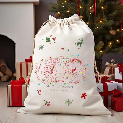 Personalized Ohio Stadium Drawstring Christmas Gift Bag, Christmas Present
