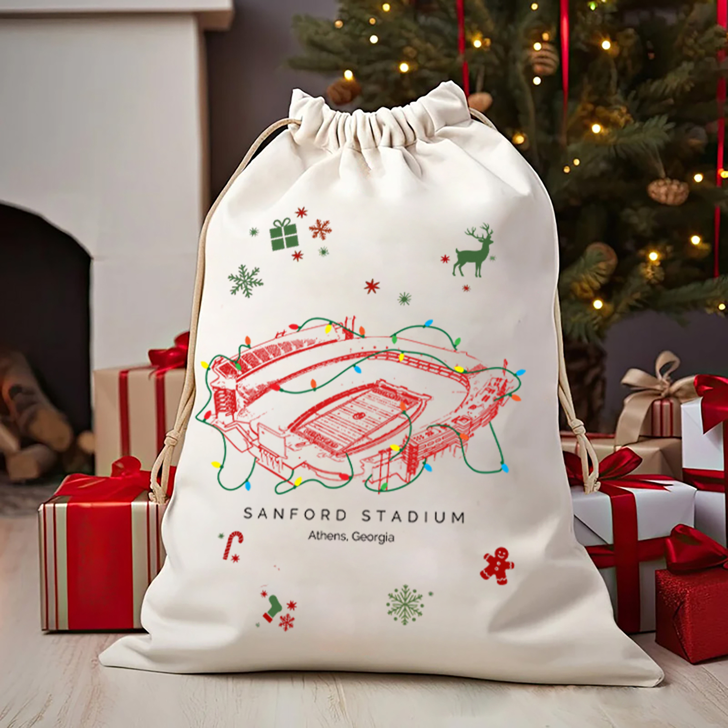 Personalized Sanford Stadium Drawstring Christmas Gift Bag, Christmas Present