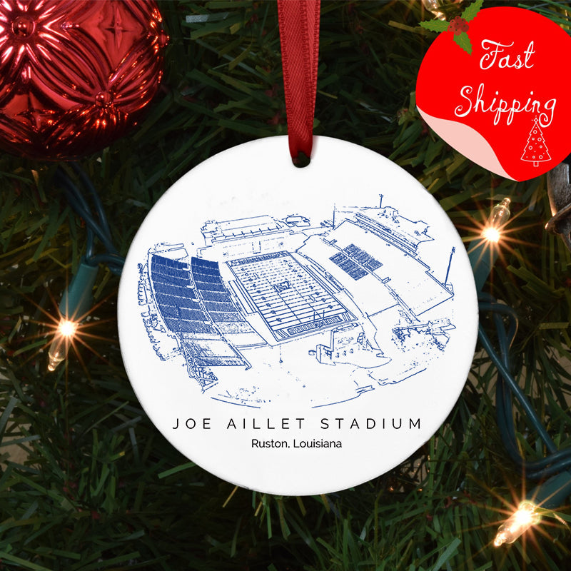 Joe Aillet Stadium College Football Ceramic Christmas Ornament