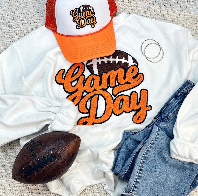 Football Game Day Chenille Patch Crewneck Sweatshirt