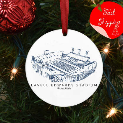 LaVell Edwards Stadium College Football Ceramic Christmas Ornament