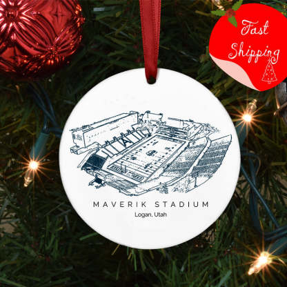 Maverik Stadium College Football Ceramic Christmas Ornament