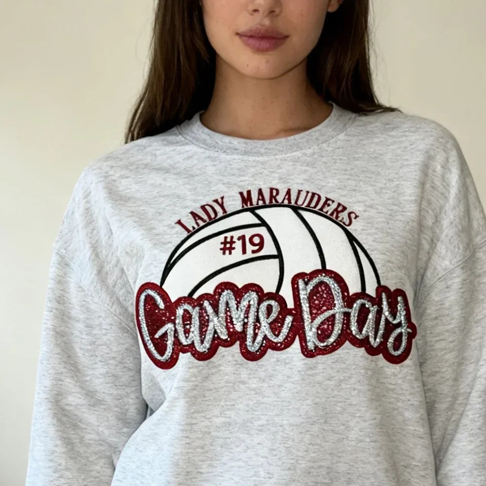 Personalized Volleyball Game Day Sweatshirt With Side Bows Volleyball Coquette Bows Sweatshirt