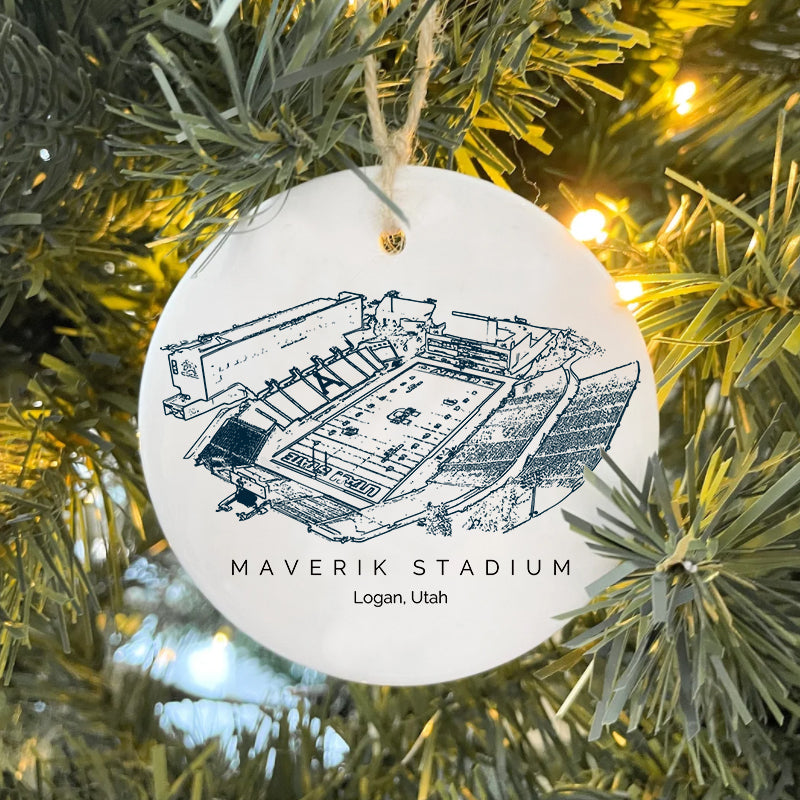 Maverik Stadium College Football Ceramic Christmas Ornament