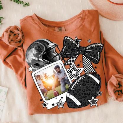 Customized Black And White Campus Football Photo Sweatshirt To Record Wonderful Moments