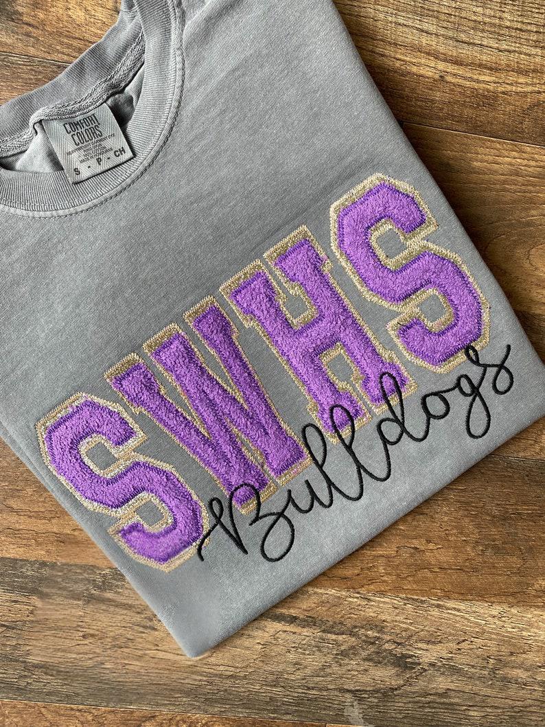 Customized Glitter Campus Team Lettering Embroidered Sweatshirt