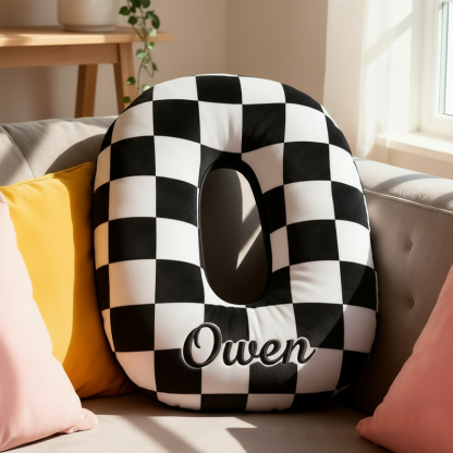 Personalized 3d Printed Racing Car Letter Checkered Flag Pattern Pillow, A Christmas Gift For Racing Enthusiasts.