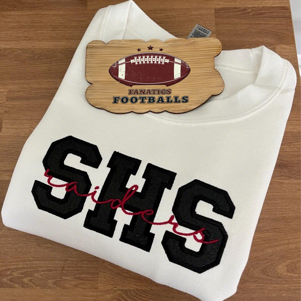 Custom Embroidered Football Sweatshirt With Child's Name And Helmet Printed On Sleeves