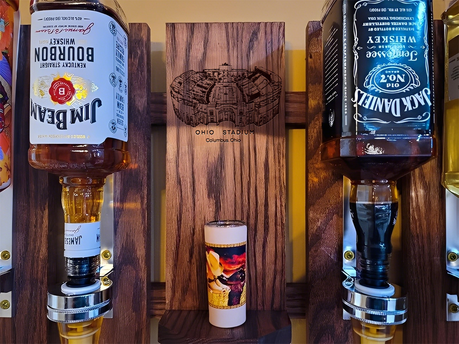 Wall Mounted Liquor Dispenser - Personalized Ohio Stadium Whiskey, Tequila And Bourbon Dispenser For Bar Decor