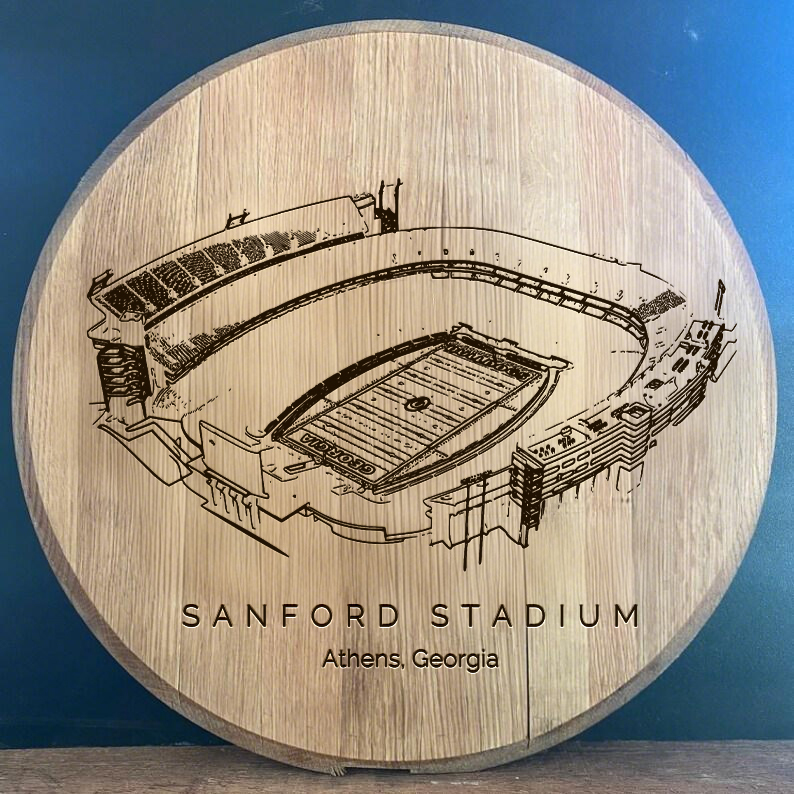 Sanford Stadium Laser-Engraved Barrel Heads
