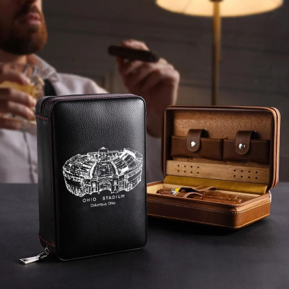 Personalized Ohio Stadium Portable Cigar Humidor Case, The Perfect Christmas Gift For Men's Cigar Lovers.