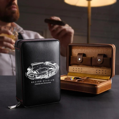 Personalized Beaver Stadium Portable Cigar Humidor Case, The Perfect Christmas Gift For Men's Cigar Lovers.