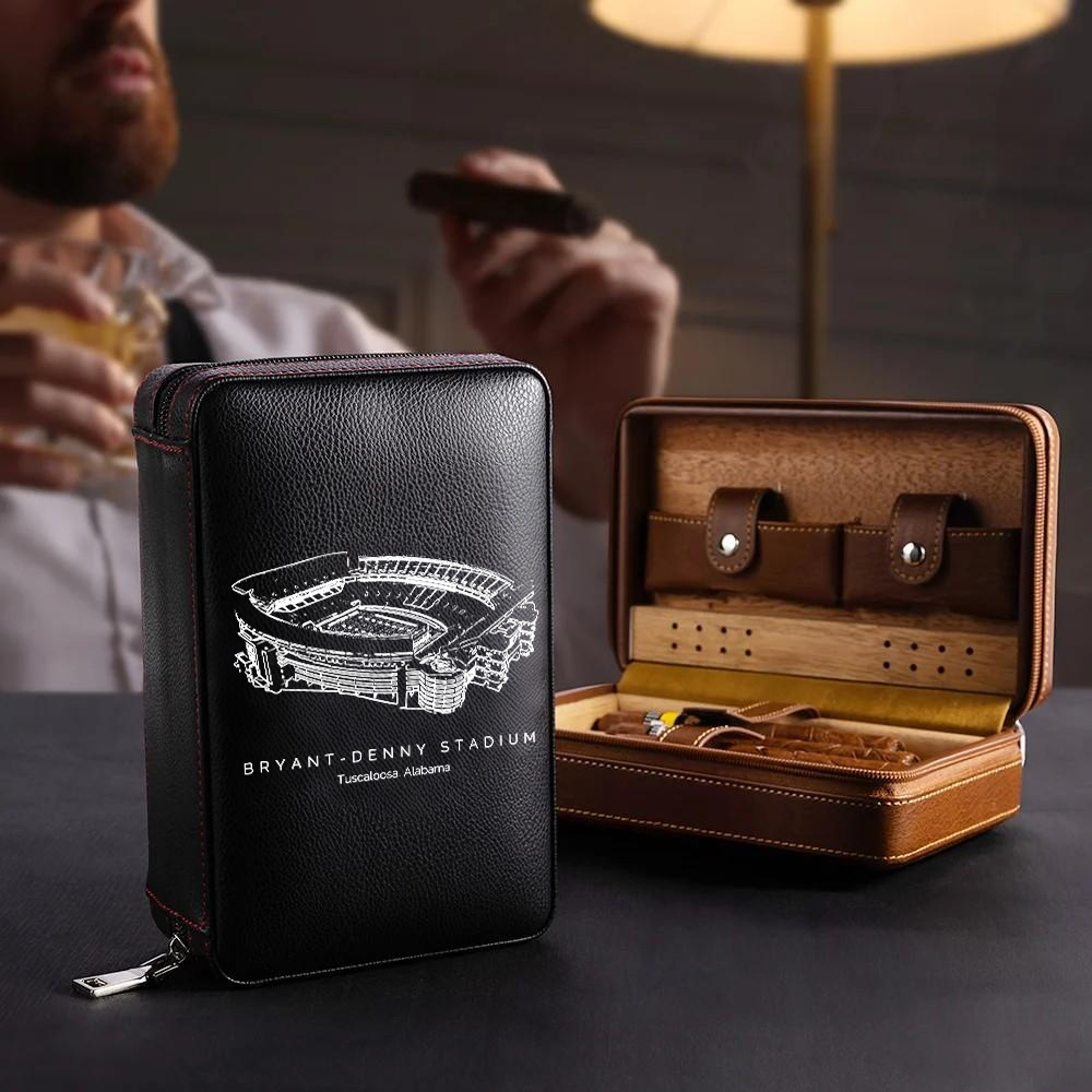 Personalized Bryant-Denny Stadium Portable Cigar Humidor Case, The Perfect Christmas Gift For Men's Cigar Lovers.