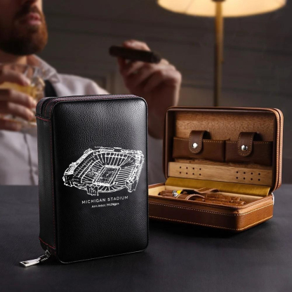 Personalized Michigan Stadium Portable Cigar Humidor Case, The Perfect Christmas Gift For Men's Cigar Lovers.