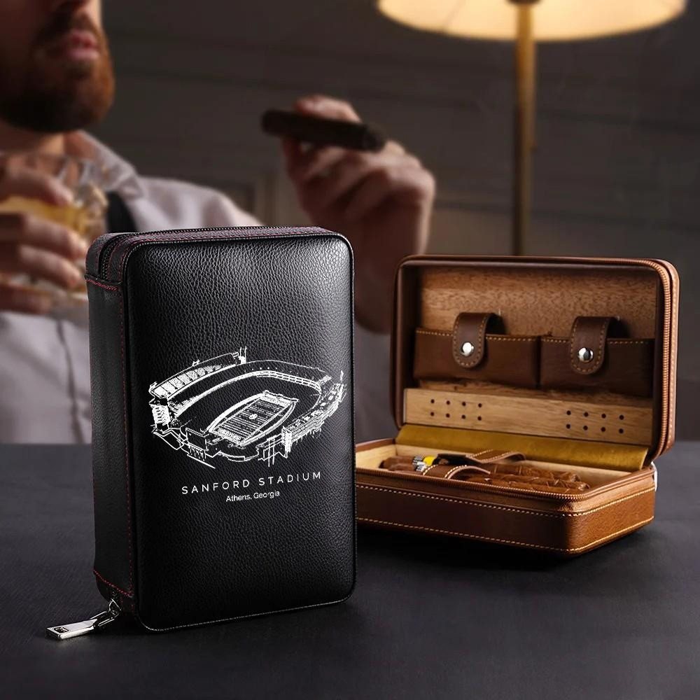 Personalized Sanford Stadium Portable Cigar Humidor Case, The Perfect Christmas Gift For Men's Cigar Lovers.
