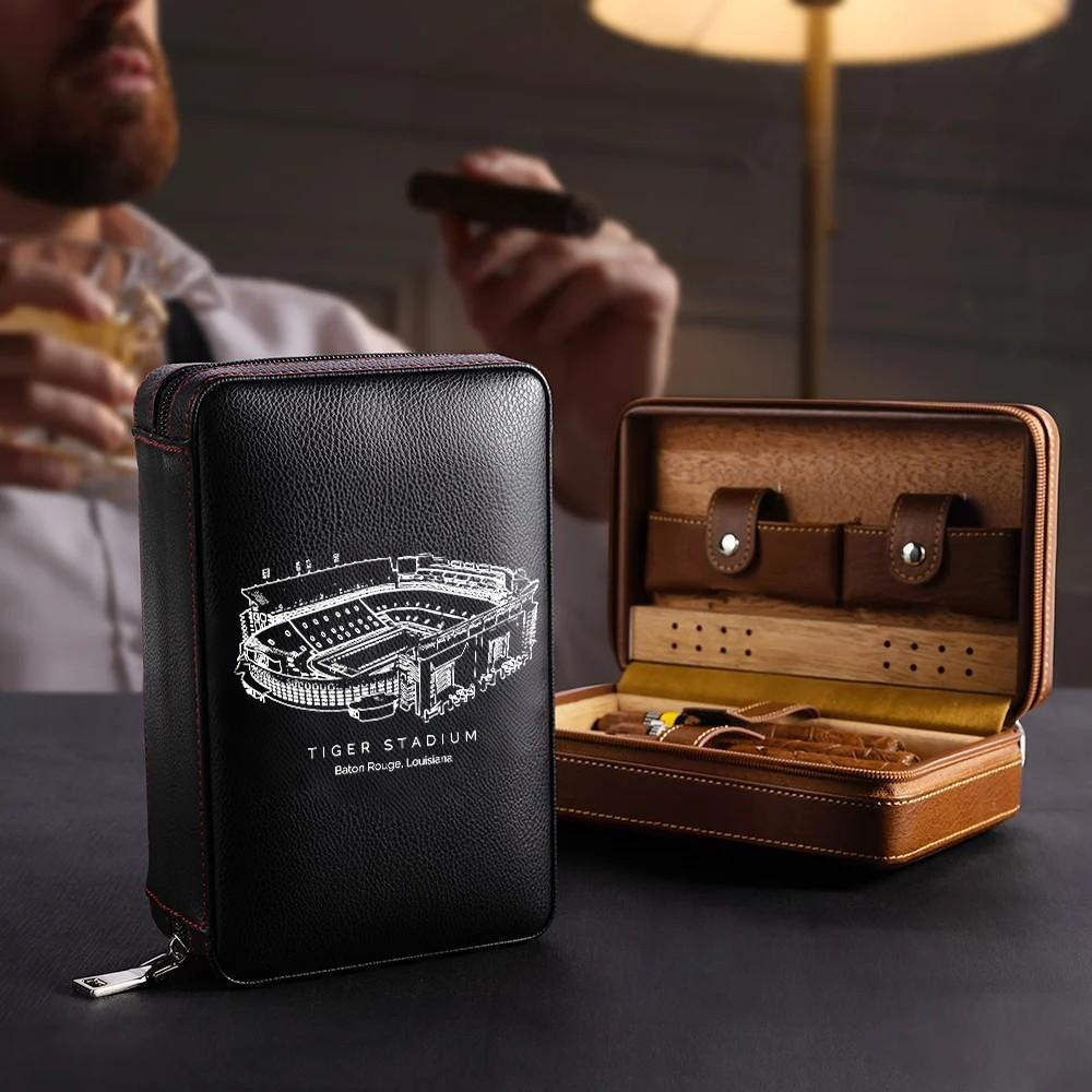 Personalized Tiger Stadium Portable Cigar Humidor Case, The Perfect Christmas Gift For Men's Cigar Lovers.