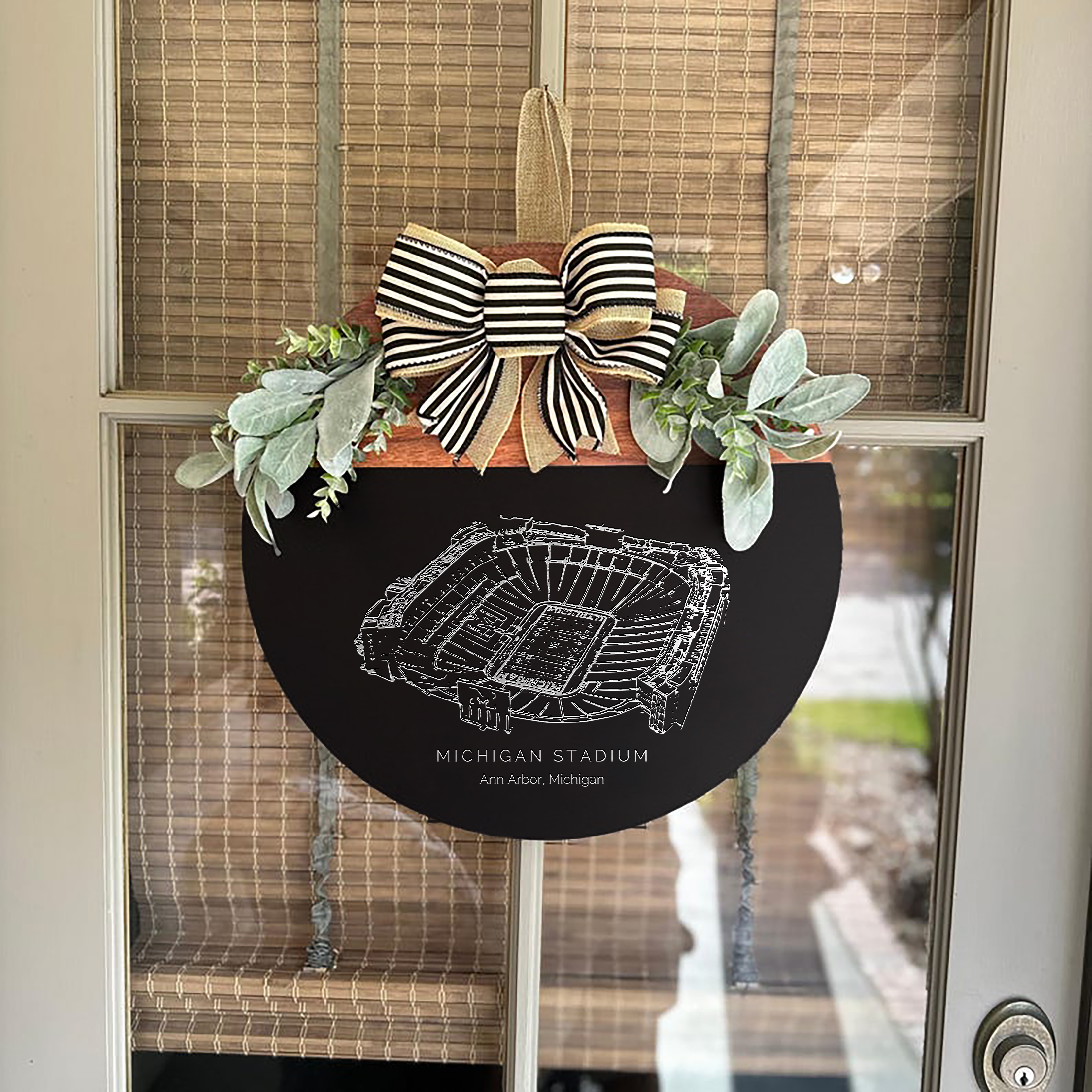 Michigan Stadium Front Door Decor, Football Family Sports Signage, Fall Door Decor