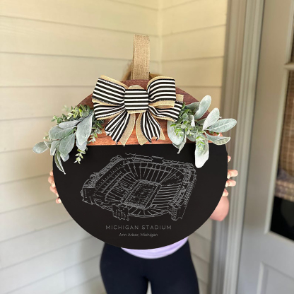 Michigan Stadium Front Door Decor, Football Family Sports Signage, Fall Door Decor