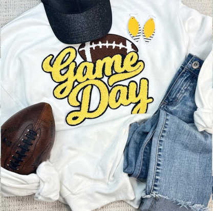Football Game Day Chenille Patch Crewneck Sweatshirt
