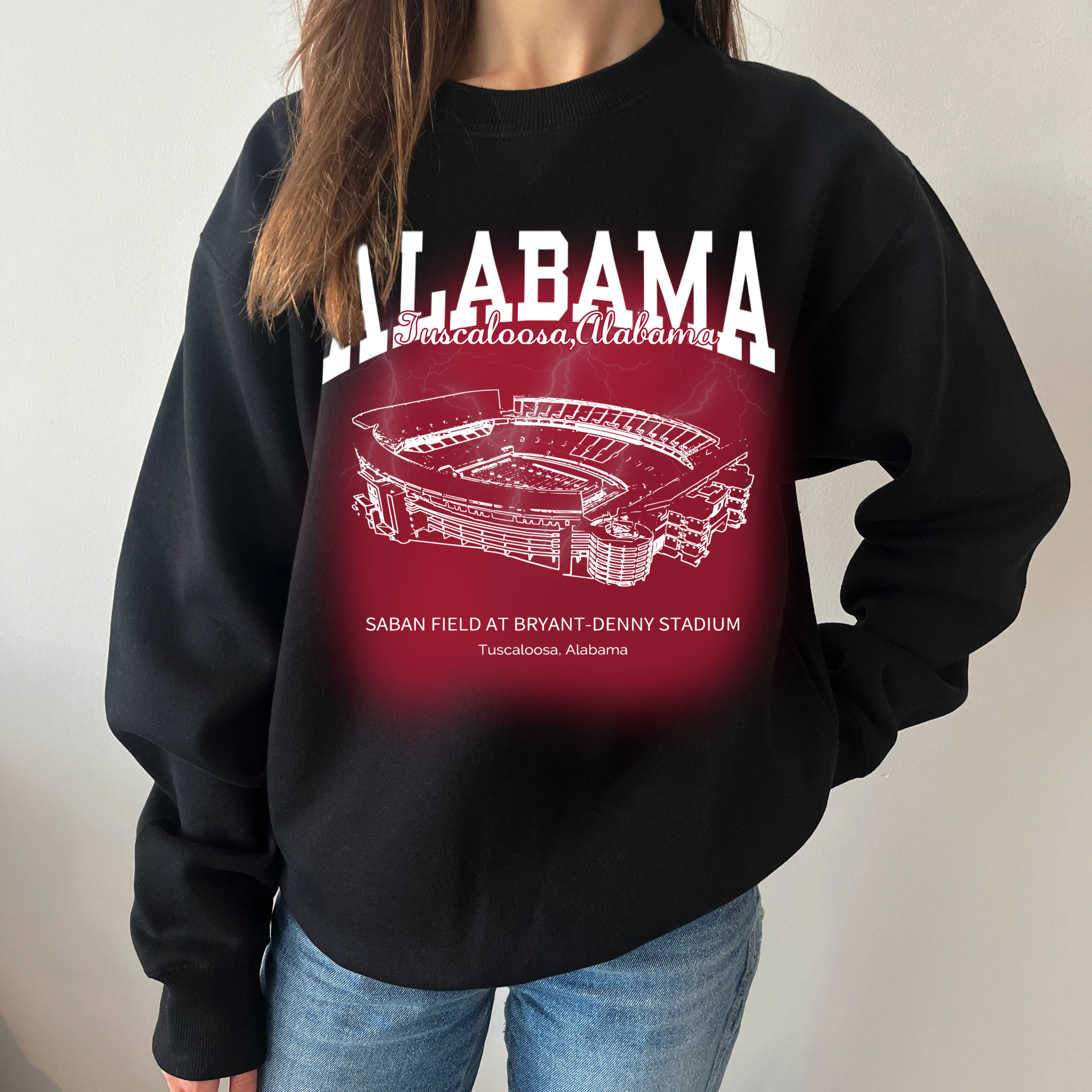 Retro Saban Field at Bryant-Denny Stadium - Alabama Crimson Tide football Printing Unisex Crewneck Sweatshirt