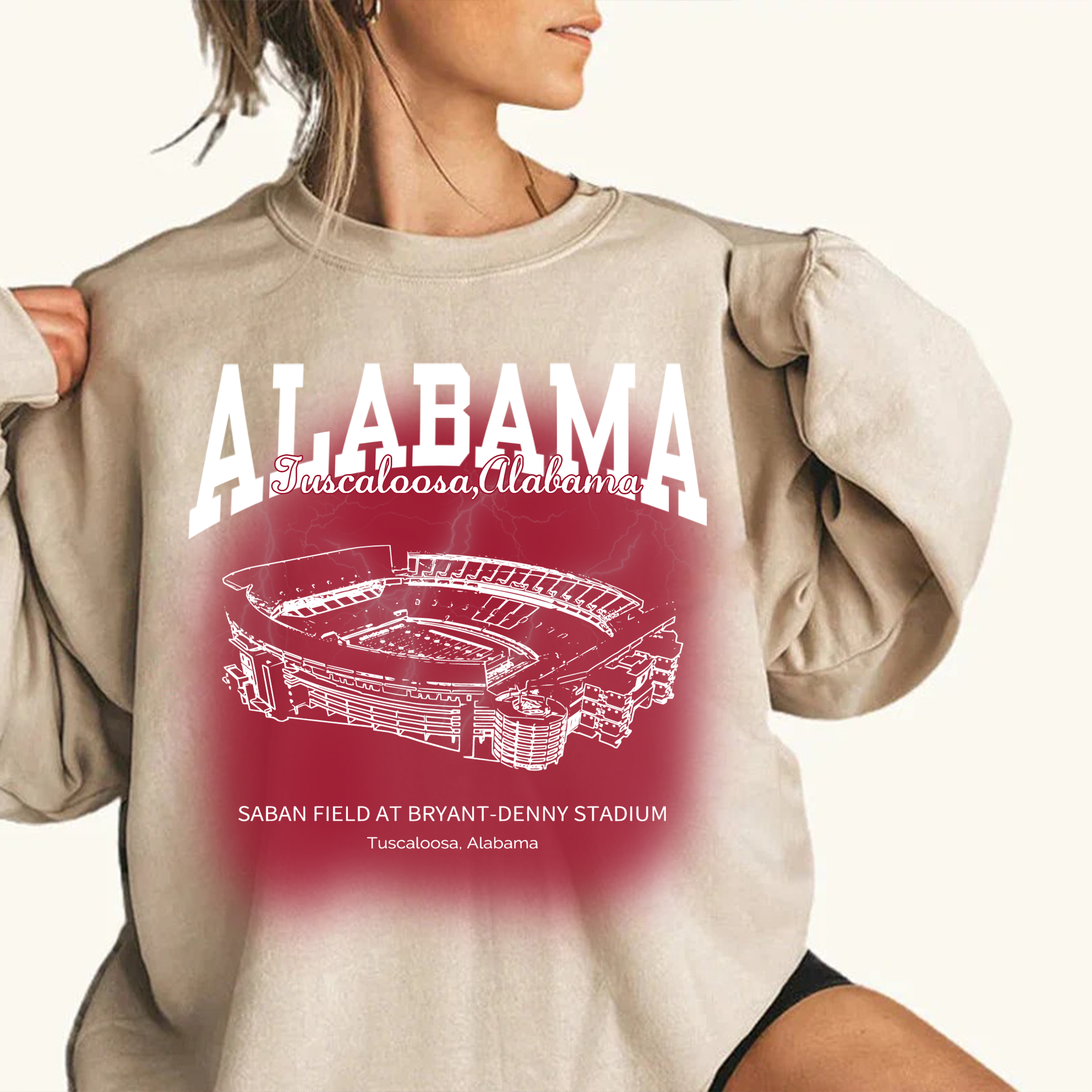 Retro Saban Field at Bryant-Denny Stadium - Alabama Crimson Tide football Printing Unisex Crewneck Sweatshirt