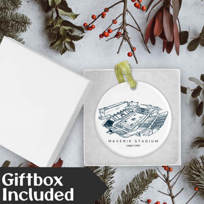 Maverik Stadium College Football Ceramic Christmas Ornament