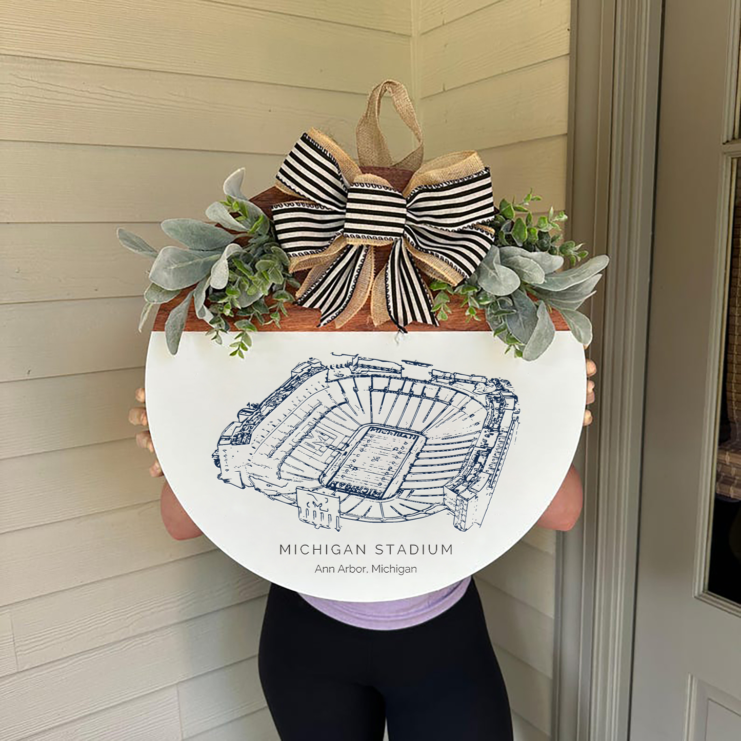 Michigan Stadium Front Door Decor, Football Family Sports Signage, Fall Door Decor