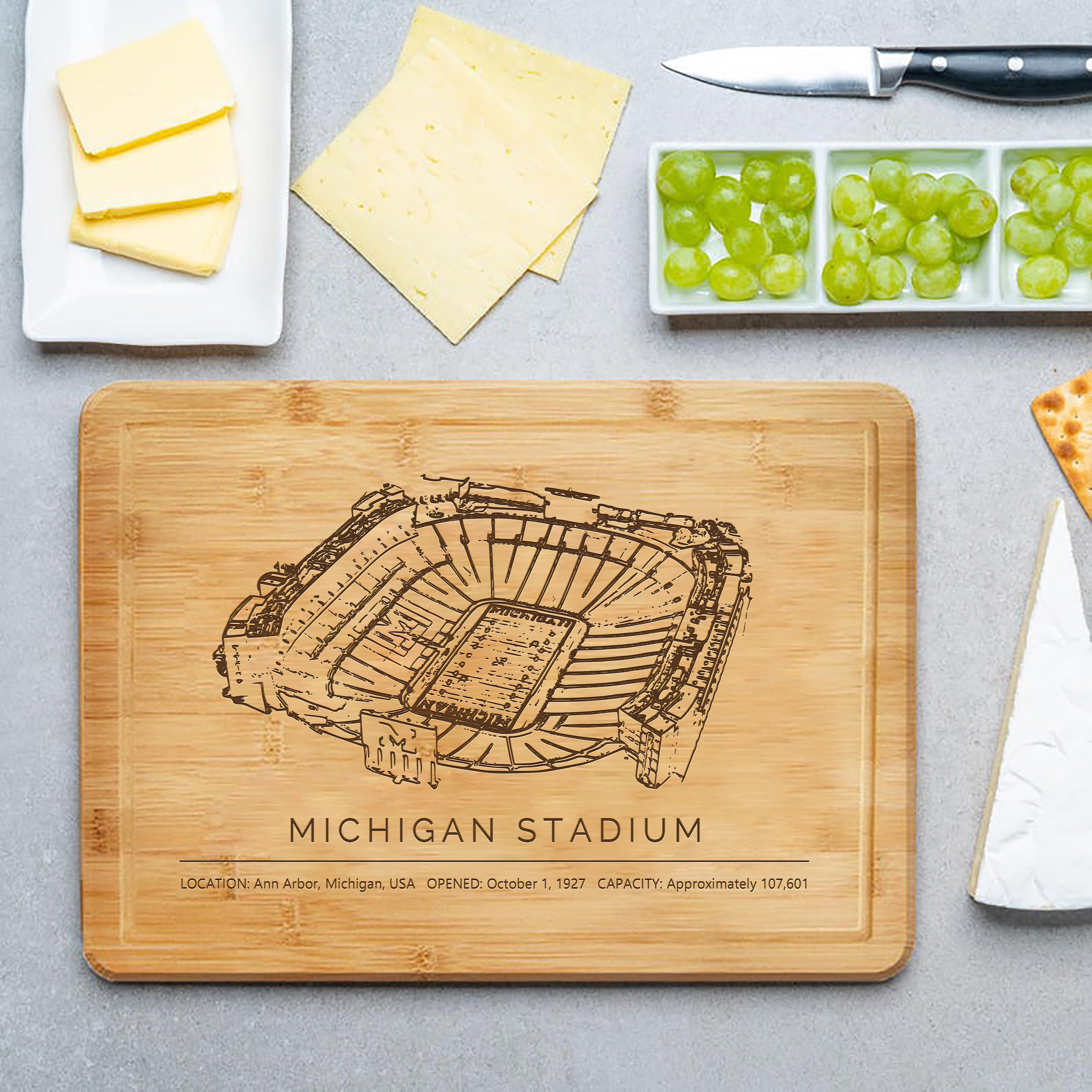 Michigan Stadium Laser Engraved Chopping Board.