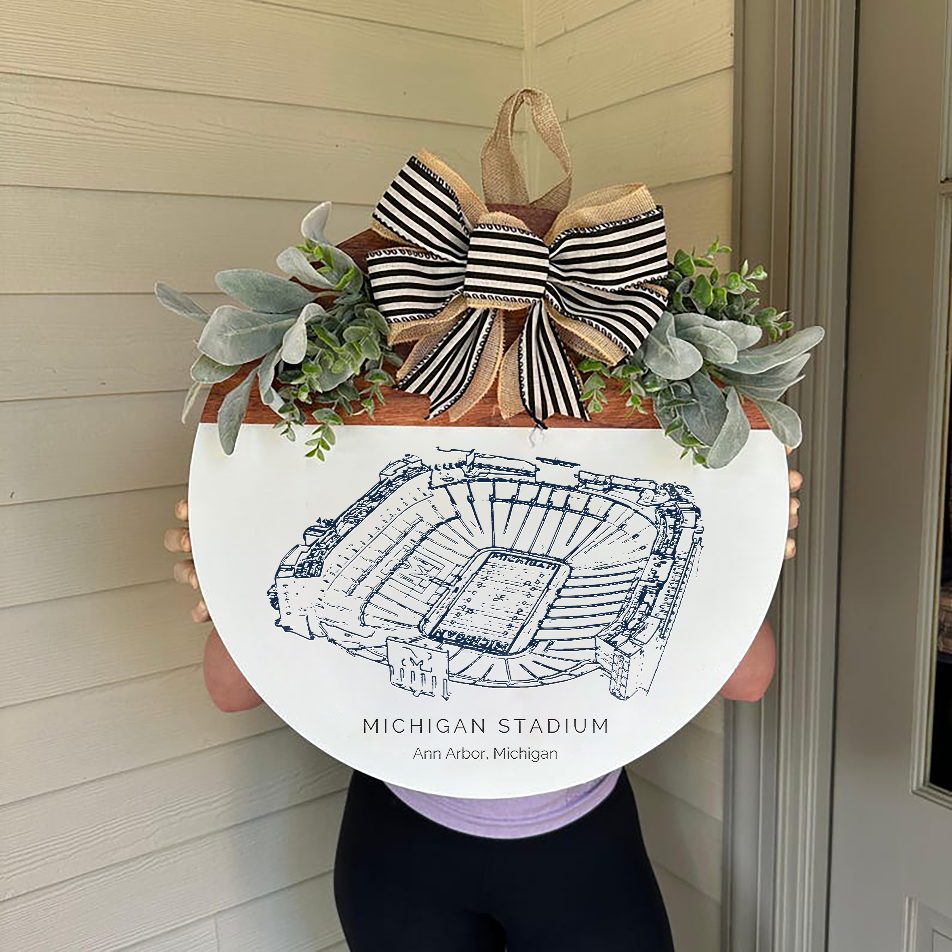 Michigan Stadium Front Door Decor, Football Family Sports Signage, Fall Door Decor