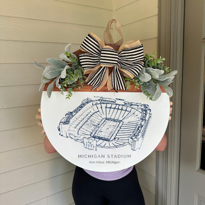 Michigan Stadium Front Door Decor, Football Family Sports Signage, Fall Door Decor