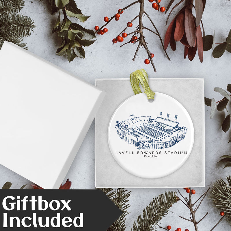 LaVell Edwards Stadium College Football Ceramic Christmas Ornament
