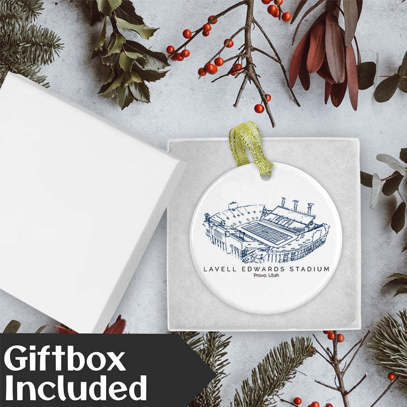 LaVell Edwards Stadium College Football Ceramic Christmas Ornament