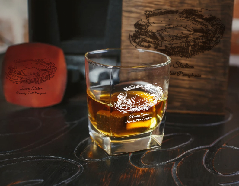 Custom Football Stadium Whiskey Bottle & Glass Box Set